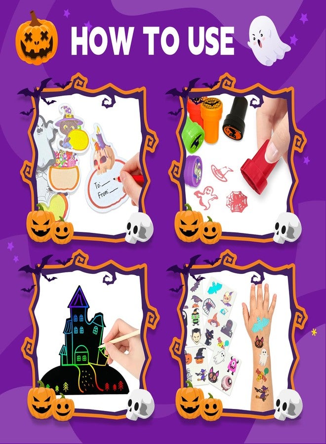 xFFFun 252Pcs Halloween Party Favors for Kids Bulk Stationery Set, 24 Pack Halloween Goodie Bags Stuffers Treat Bag Fillers, Classroom Prizes Non Candy Trick or Treat Toys for School Student Gifts Bags - Image 3